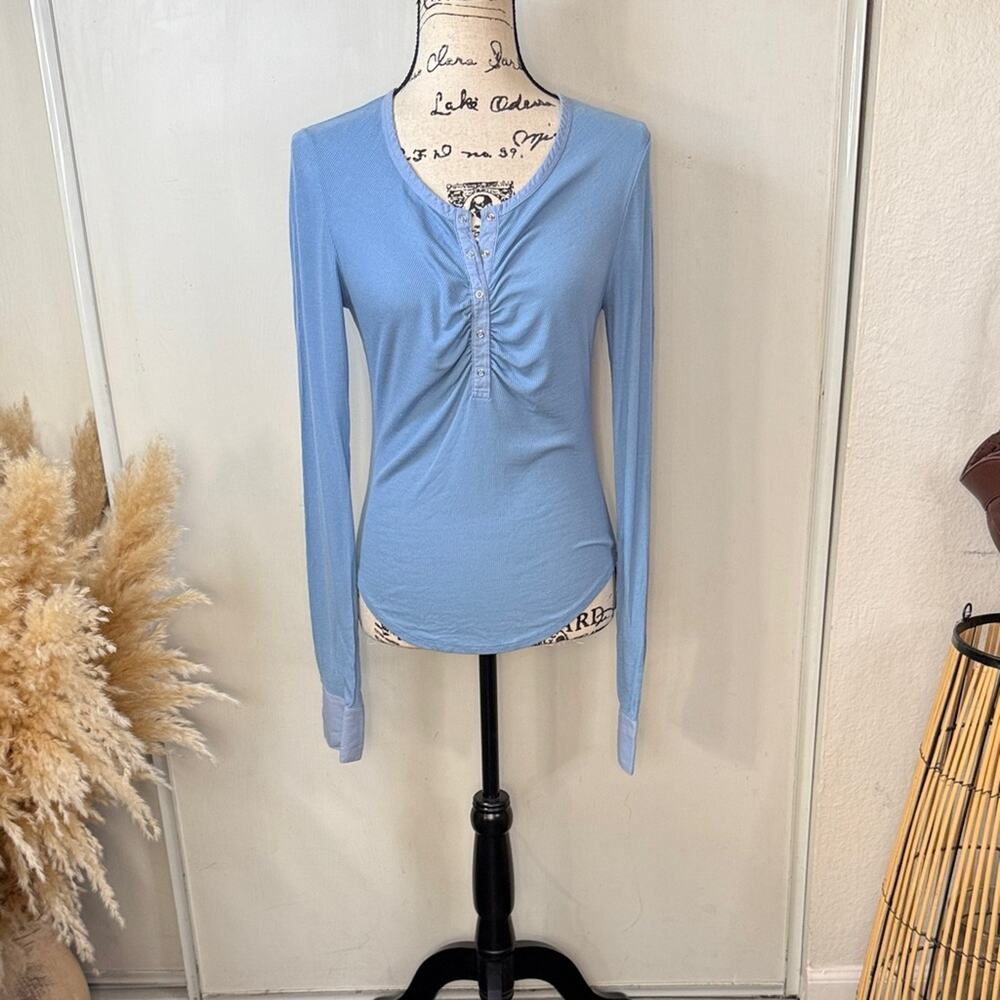 Moda International Blue Long Sleeve Top Women's size Medium